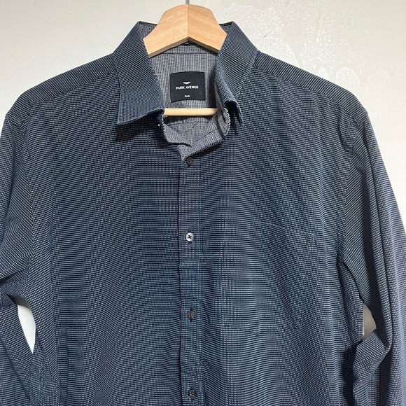 Park Avenue Slim Fit Dress Shirt - 16.5”/42cm, Navy Grid Pattern, 100% Cotton - Picture 10 of 11